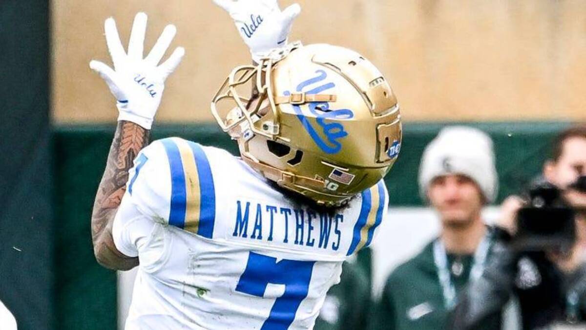  UCLA's Mikey Matthews, right, catches a pass as Michigan State's Dontavius Nash defends during the second quarter on Saturday, Oct. 11, 2025, at Spartan Stadium in East Lansing. | Nick King/Lansing State Journal / USA TODAY NETWORK via Imagn Images 