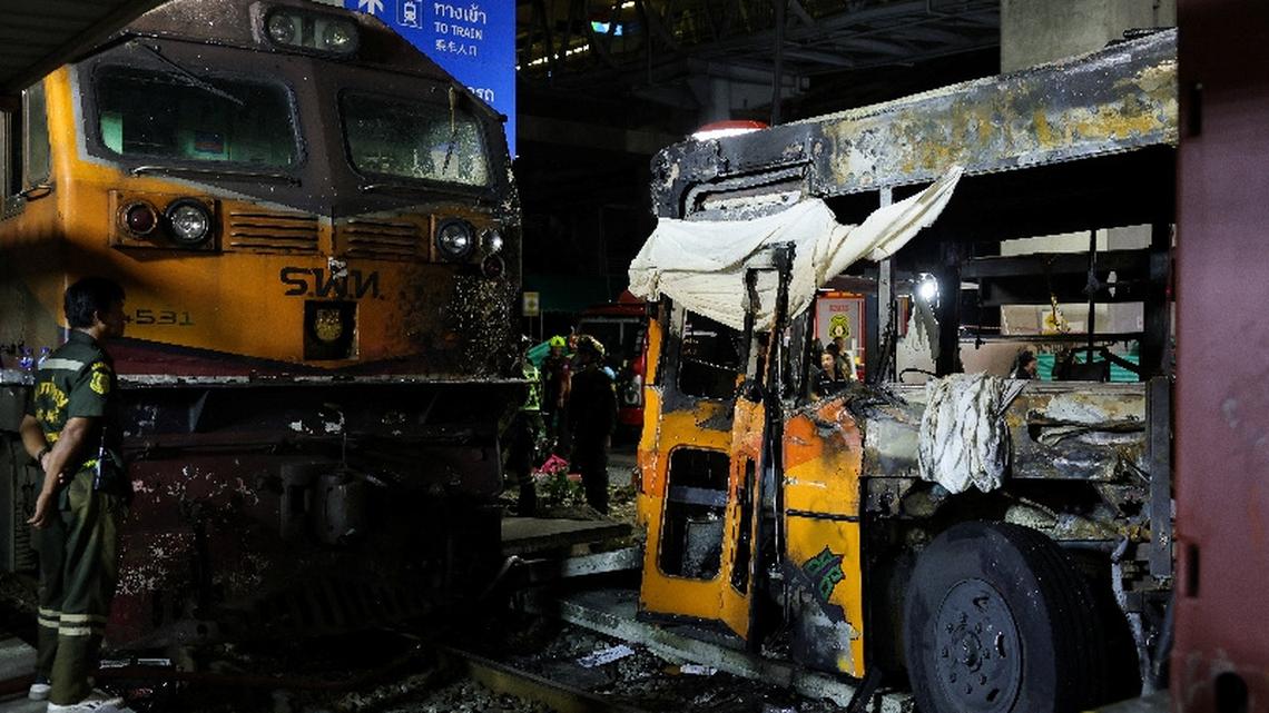 At least eight dead, 32 injured in Thailand after freight train hits bus
