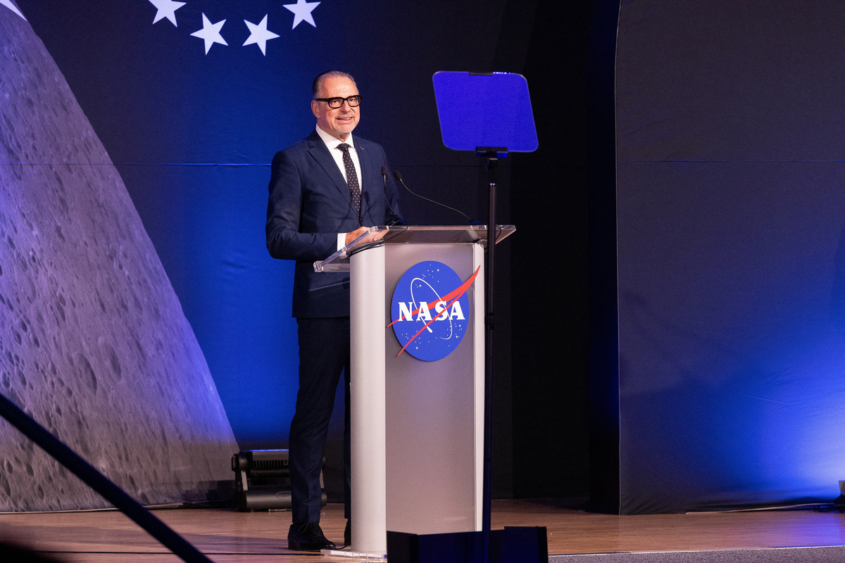 European Space Agency Director General Josef Aschbacher speaks during the unveiling for the NASA Artemis III mission at an event at NASA Johnson Space Center in Houston, Texas, U.S., June 9, 2026.   REUTERS/Antranik Tavitian