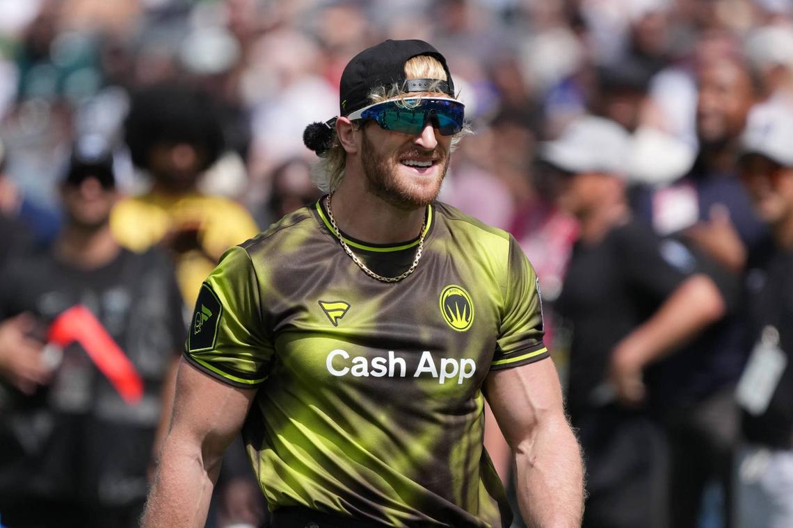  Mar 21, 2026; Los Angeles, CA, USA; Logan Paul of Wildcats FFC during the Fanatics Flag Football Classic at BMO stadium. Mandatory Credit: Kirby Lee-Imagn Images 