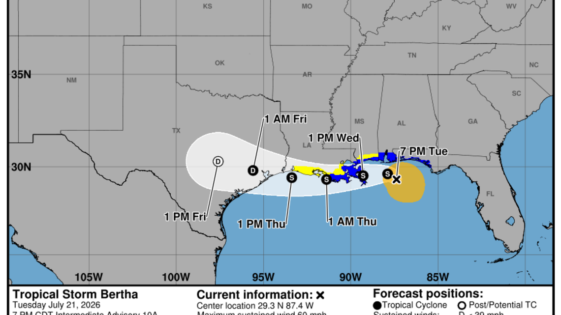 Tropical Storm Bertha: Tuesday, July 21 update from the NHC on latest developments 