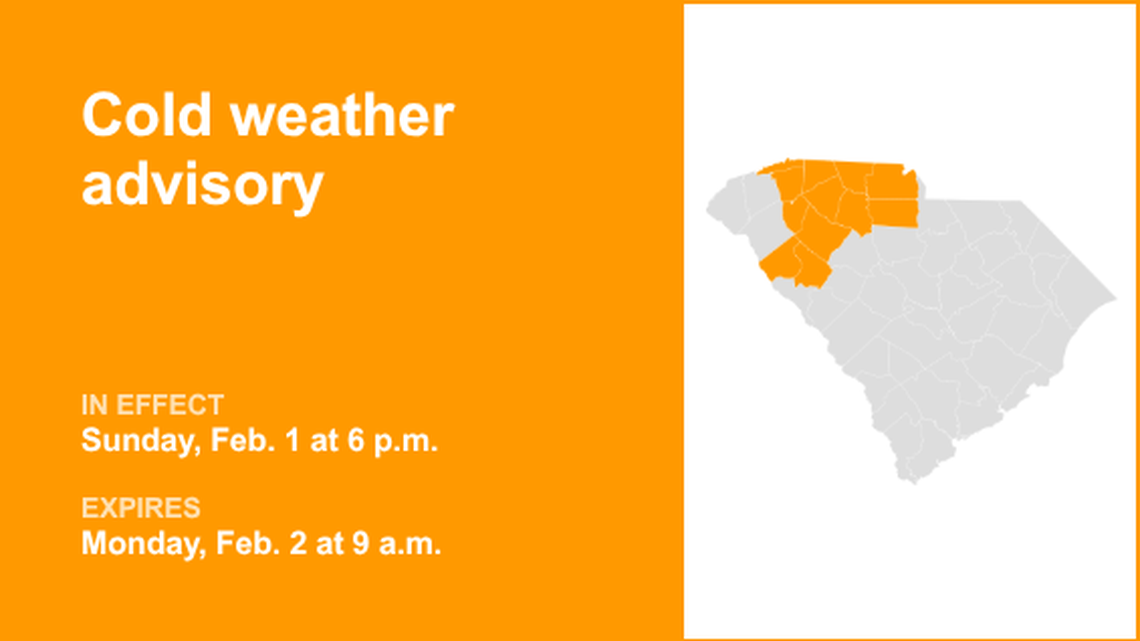 UPDATE: Cold weather advisory previously issued for Upstate SC will expire at 9 a.m. 