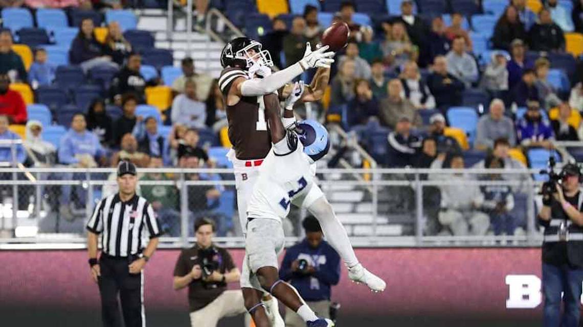  Brown wide receiver Ty Pezza makes an incredible catch against URI. | Contributed by Ty Pezza 