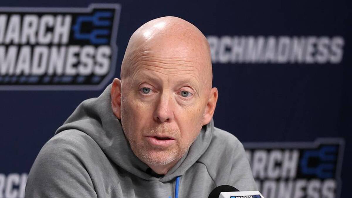  Mar 19, 2026; Philadelphia, PA, USA; UCLA Bruins head coach Mick Cronin speaks with the media before a practice session ahead of the first round of the men's 2026 NCAA Tournament at Xfinity Mobile Arena. Mandatory Credit: Bill Streicher-Imagn Images | Bill Streicher-Imagn Images 