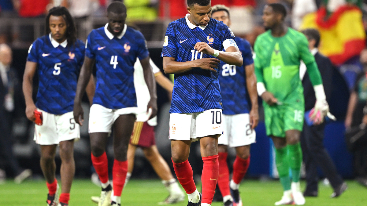 France's Kylian Mbappe (10) reacts after a 2-0 loss against Spain during a World Cup Semifinal on Tuesday, July 14, 2026, in Arlington, Texas. (Shaun Botterill/Getty Images/TNS)
