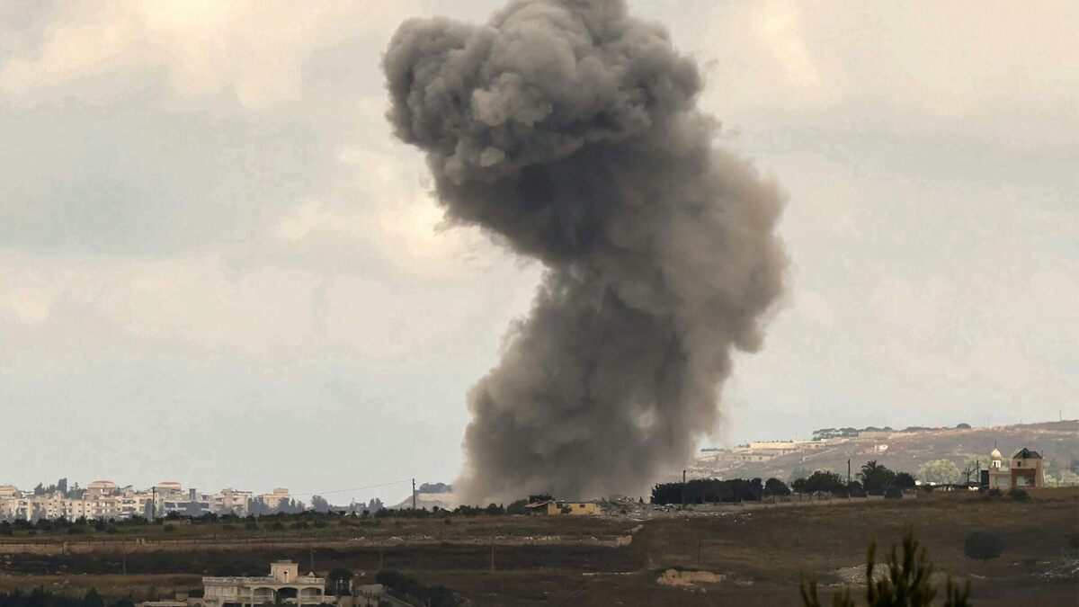 Smoke rises from Israeli bombardment near the village of Kfar Tibnit in southern Lebanon on June 14, 2026. 