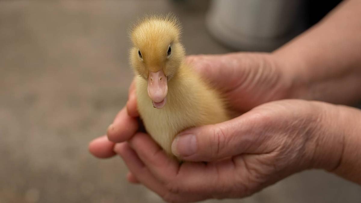 Duckling in a person's hand. 