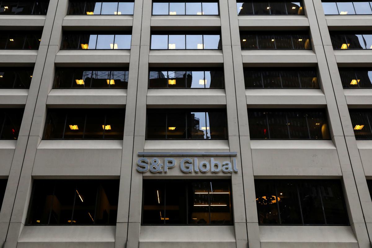 The S&P Global logo is displayed on its offices in the financial district in New York City, U.S., December 13, 2018. REUTERS/Brendan McDermid