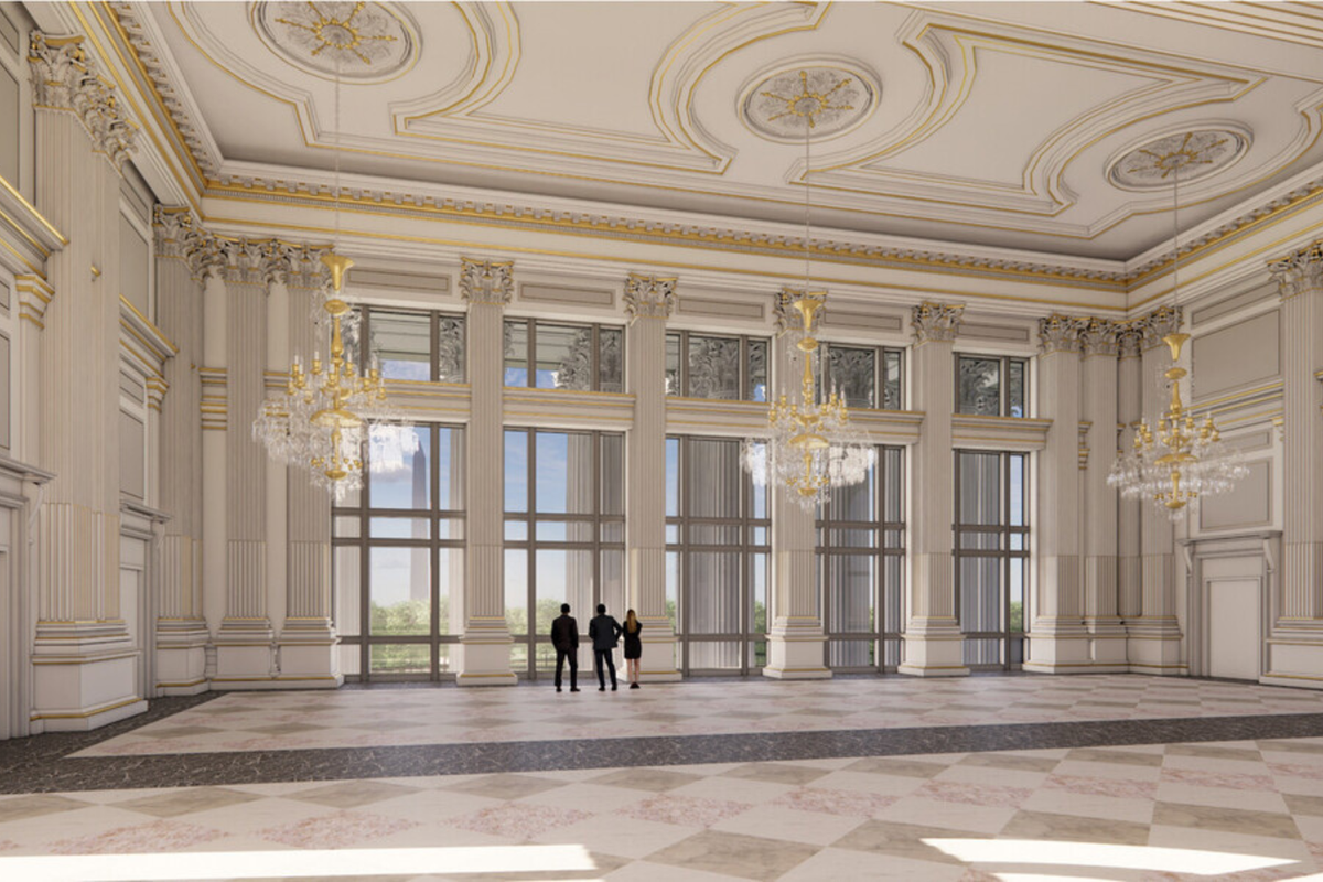  An interior render of the proposed White House ballroom, shared on Truth Social by Donald Trump. 