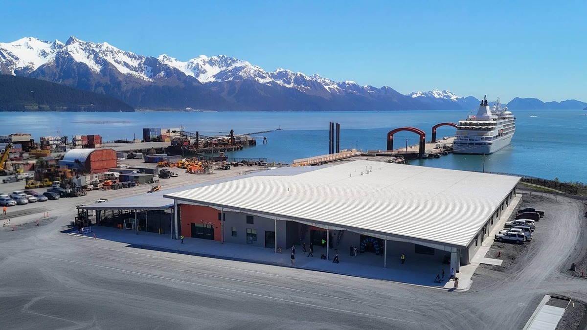 An aerial view of the new cruise port in Seward, Alaska. 