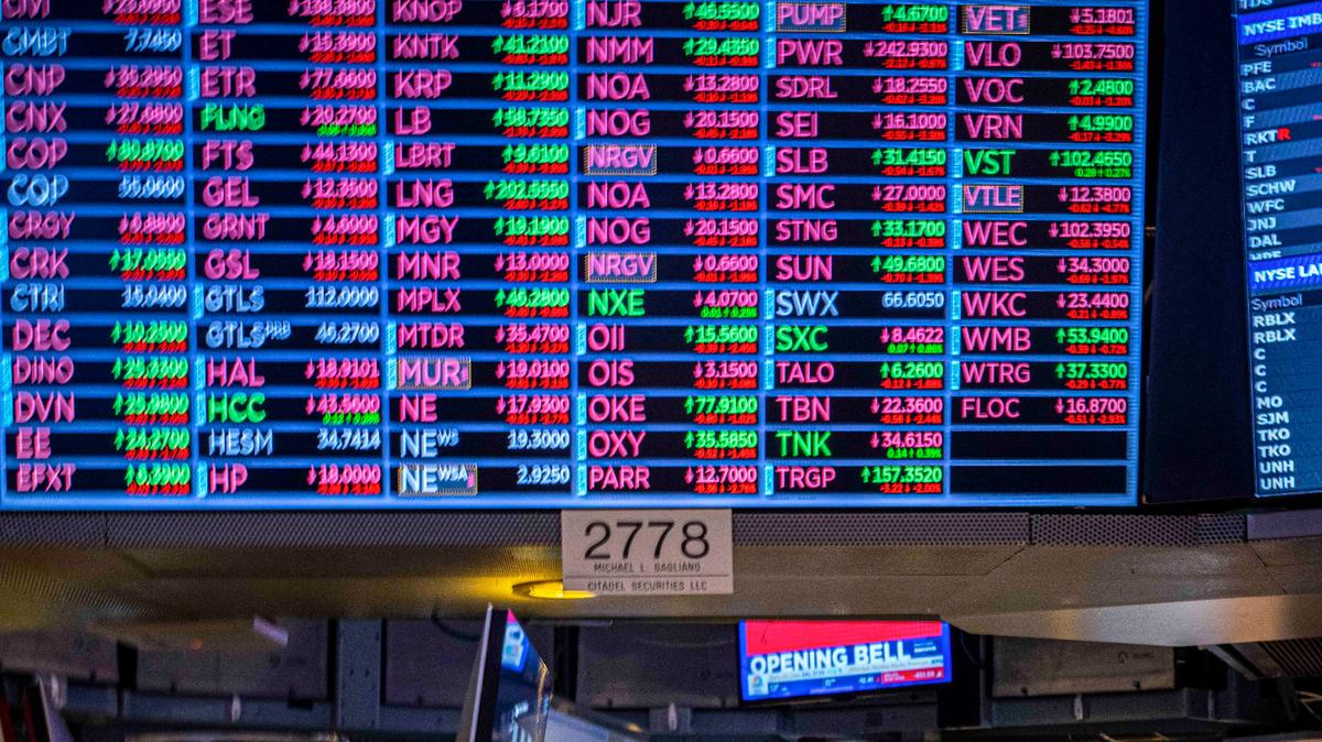 The New York Stock Exchange in Manhattan, on Wednesday morning, April 9, 2025. Stocks of drug companies fell across global markets on Wednesday after President Trump on Tuesday evening reiterated plans to impose tariffs specifically on pharmaceutical imports.