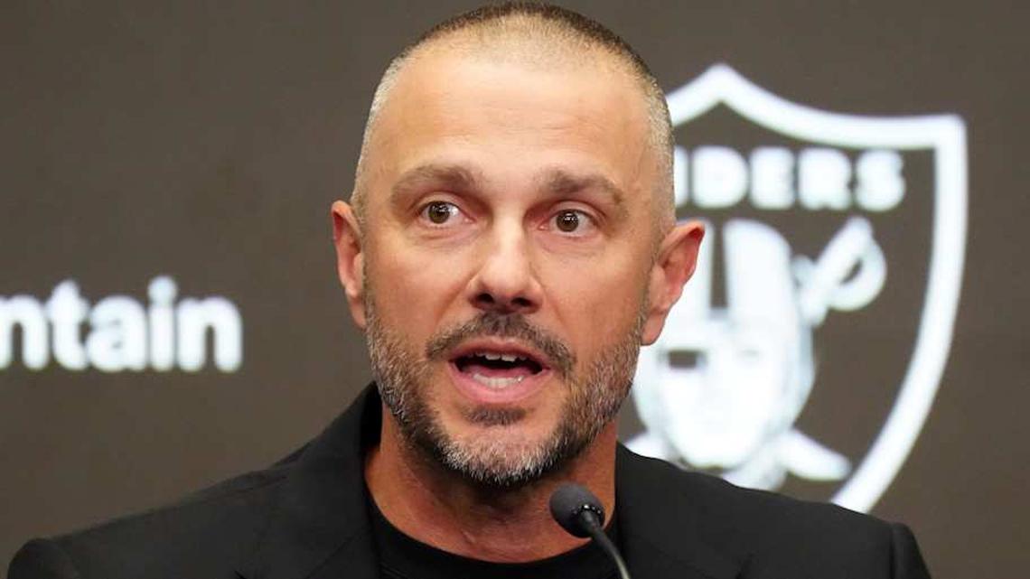  Feb 10, 2026; Henderson, NV, USA; Las Vegas Raiders general manager John Spytek at press conference at Intermountain Health Performance Center. Mandatory Credit: Kirby Lee-Imagn Images | Kirby Lee-Imagn Images 