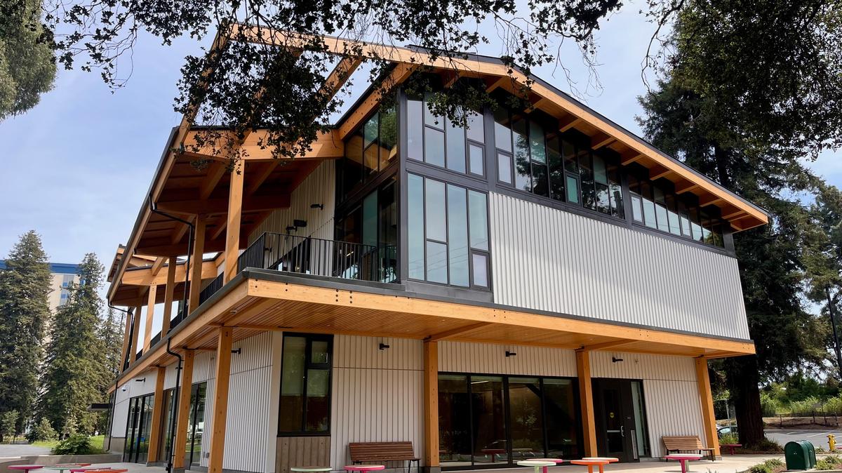 A new Mosswood Recreation Center is opening in May 2026 after a fire destroyed the old one in 2016 in Oakland, Calif. Pictured: The new center. (John Metcalfe/Bay Area News Group)