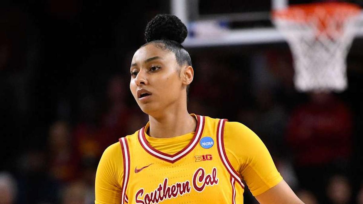  Mar 24, 2025; Los Angeles, California, USA; USC Trojans guard JuJu Watkins (12) during an NCAA Tournament second round game against the Mississippi State Bulldogs at Galen Center. Mandatory Credit: Robert Hanashiro-Imagn Images | Robert Hanashiro-Imagn Images 