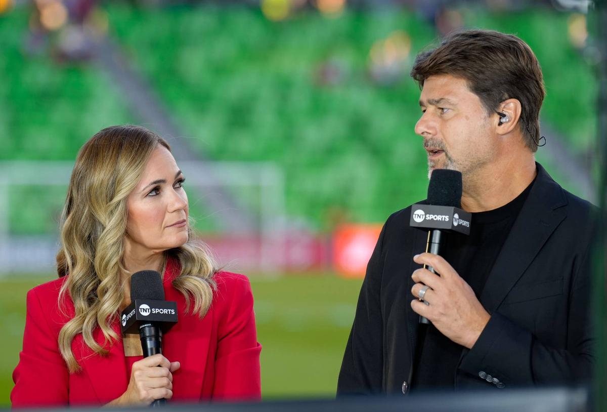  TNT Sports host Katie Witham interviews United States head coach Mauricio Pochettino before a match against Ecuador in Austin, Texas, on Oct. 10, 2025. Scott Coleman-Imagn Images
