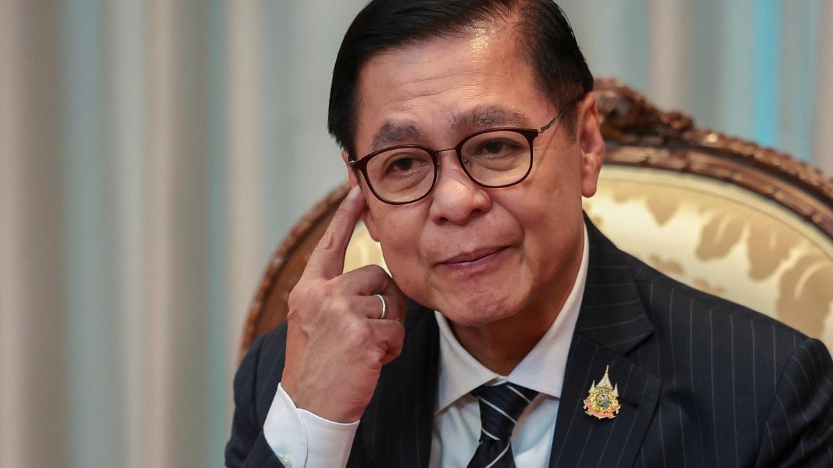 Thailand's Deputy Prime Minister and Foreign Minister Sihasak Phuangketkeow gestures during an exclusive interview with Reuters about Myanmar diplomacy and the upcoming ASEAN summit at the Ministry of Foreign Affairs, in Bangkok, Thailand, May 5, 2026. REUTERS/Chalinee Thirasupa