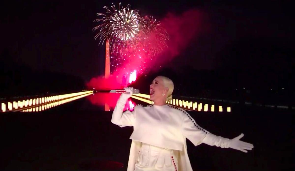 In this image from video, Katy Perry performs during the Celebrating America event on Wednesday, Jan. 20, 2021, following the inauguration of Joe Biden as the 46th president of the United States. (Biden Inaugural Committee via AP)