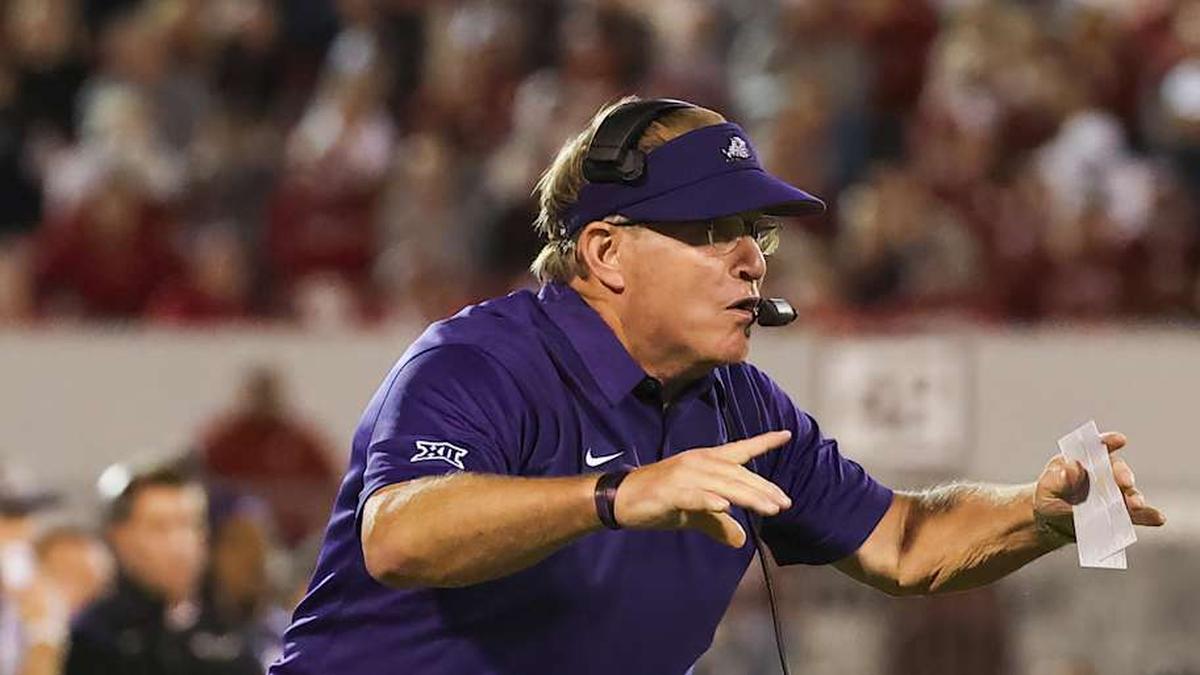  Oct 16, 2021; Norman, Oklahoma, USA; TCU Horned Frogs head coach Gary Patterson during the game against the Oklahoma Sooners at Gaylord Family-Oklahoma Memorial Stadium. Mandatory Credit: Kevin Jairaj-Imagn Images | Kevin Jairaj-Imagn Images 