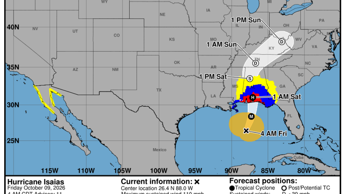 Friday, Oct. 9 update from the National Hurricane Center: Latest on Category 2 Hurricane Isaias 