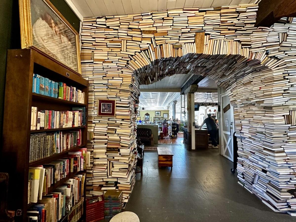  The book arch in Cambria Station Antiques has over 3,000 volumes stacked up and bolted together. Photo credit: Cathy Bennett Kopf 