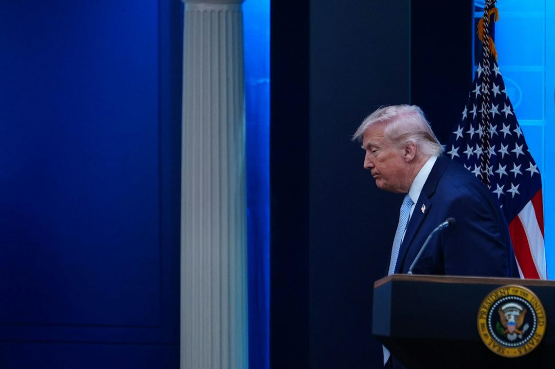  President Donald Trump departs a news conference on April 6, the day before threatening to destroy Iran's civilization − and then agreeing to a ceasefire. AP Photo/Julia Demaree Nikhinson 
