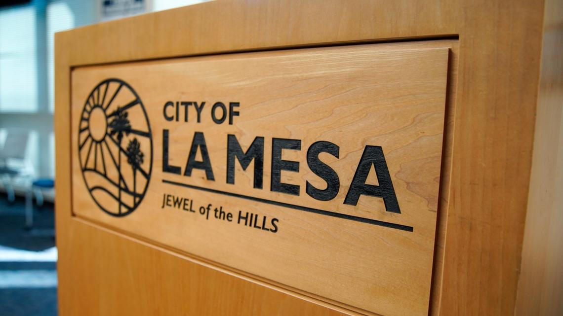 Podium at the La Mesa community police oversight board meeting held at the La Mesa Police Department in La Mesa on Wednesday, March 20, 2024 in San Diego, California. (Alejandro Tamayo / The San Diego Union-Tribune)