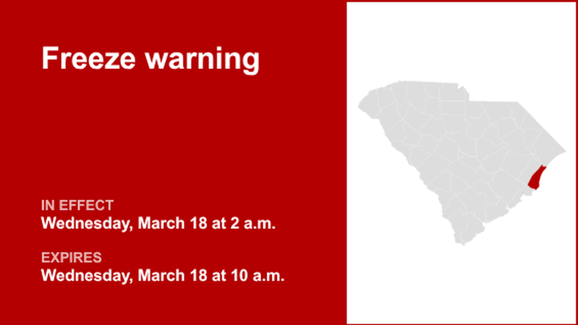 Freeze warning issued for Coastal Georgetown for Wednesday, says the NWS 