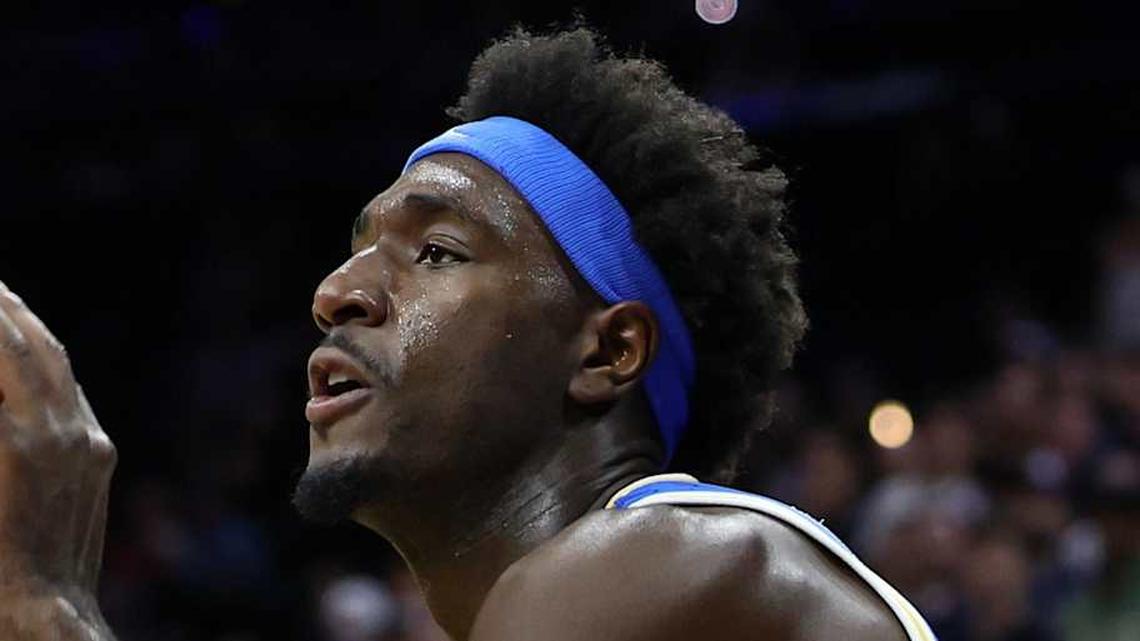  Mar 22, 2026; Philadelphia, PA, USA; UCLA Bruins forward Eric Dailey Jr. (3) shoots the ball against the UConn Huskies in the second half during a second round game of the men's 2026 NCAA Tournament at Xfinity Mobile Arena. Mandatory Credit: Bill Streicher-Imagn Images | Bill Streicher-Imagn Images 