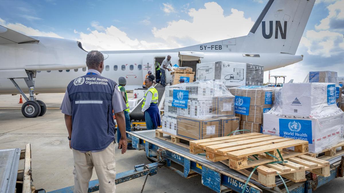 World Health Organization's (WHO) workers mobilise 4.7 tonnes of essential medical supplies and emergency kits to support the affected regions in response to the Ebola outbreak in the Democratic Republic of Congo from the Jomo Kenyatta International Airport (JKIA) in Nairobi, Kenya May 18, 2026.  World Health Organization/Handout via REUTERS