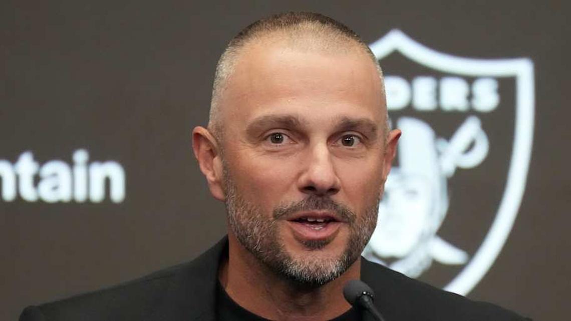  Feb 10, 2026; Henderson, NV, USA; Las Vegas Raiders general manager John Spytek at press conference at Intermountain Health Performance Center. Mandatory Credit: Kirby Lee-Imagn Images | Kirby Lee-Imagn Images 