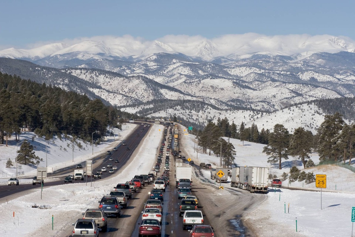  I-70 traffic near Denver, Colorado.