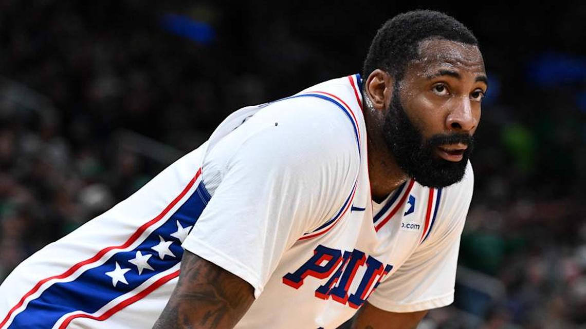  Apr 21, 2026; Boston, Massachusetts, USA; Philadelphia 76ers center Andre Drummond (1) watches a free-throw against the Boston Celtics in the first half of a game two of the first round of the 2026 NBA Playoffs at TD Garden. | Brian Fluharty-Imagn Images 
