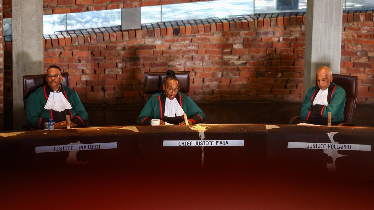 Chief Justice Mandisa Maya goes trough the judgement as South Africa's Constitutional Court gives the ruling on whether the parliament failed to hold President Cyril Ramaphosa to account over the "Farmgate" scandal, involving allegations that foreign currency was hidden at his Phala Phala game farm, in Johannesburg, South Africa, May 8, 2026. REUTERS/Siphiwe Sibeko