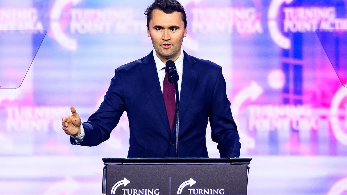 This photo taken on Dec. 22, 2024, shows conservative activist Charlie Kirk speaking on stage at America Fest 2024 in Phoenix, Arizona. Kirk, 31, was shot dead on Sept. 10, 2025. at Utah Valley University in Orem, Utah.