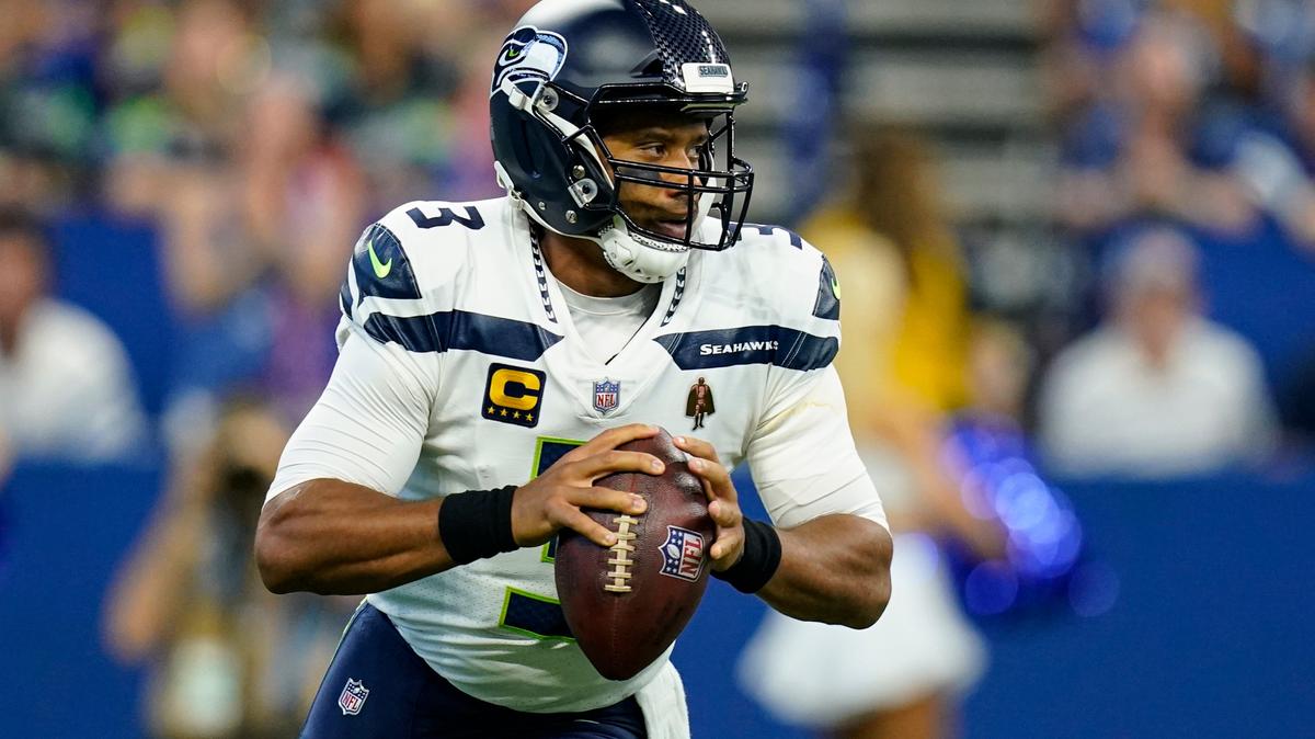 Seattle Seahawks quarterback Russell Wilson (3) throws against the Indianapolis Colts in the first half of an NFL football game in Indianapolis, Sunday, Sept. 12, 2021. (AP Photo/Charlie Neibergall)