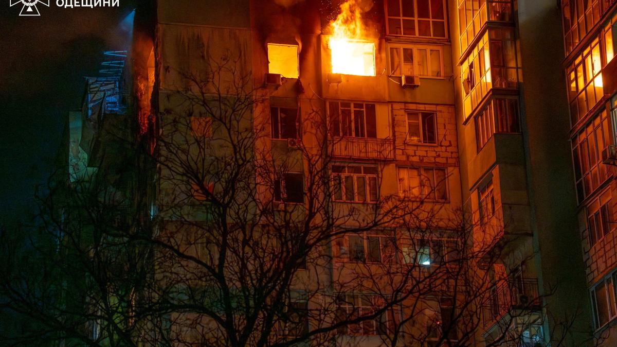 An apartment building damaged by a Russian drone strike, amid Russia's attack on Ukraine, in Odesa, Ukraine, in this handout picture released May 1, 2026. Press service of the State Emergency Service of Ukraine in Odesa region/Handout via REUTERS
