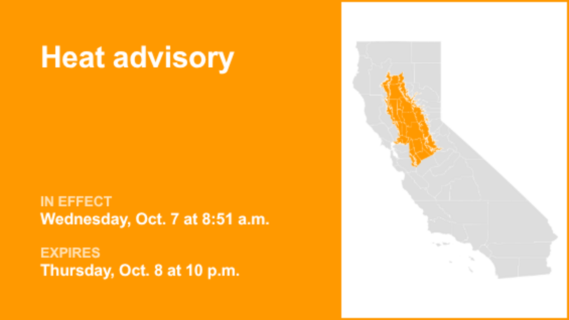 Heat advisory in place for Northern California until Thursday night 
