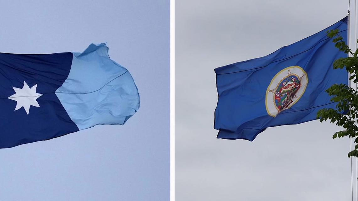 The new Minnesota state flag, left, and the old Minnesota state flag. (File photo/The Minnesota Star Tribune/TNS)