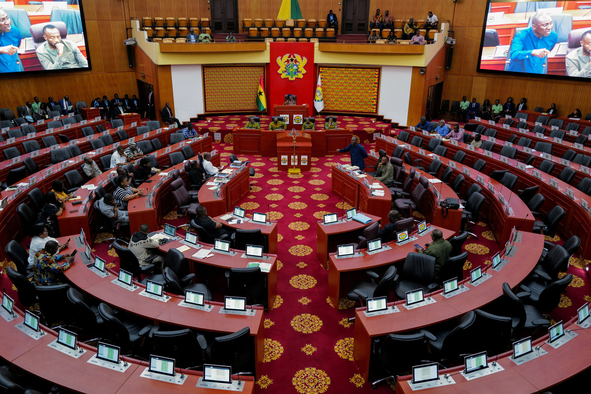 FILE PHOTO: Ghanaian lawmakers attend a parliamentary session on the Human Sexual Rights and Family Values Bill in Accra, Ghana, May 29, 2026. REUTERS/Francis Kokoroko/File Photo
