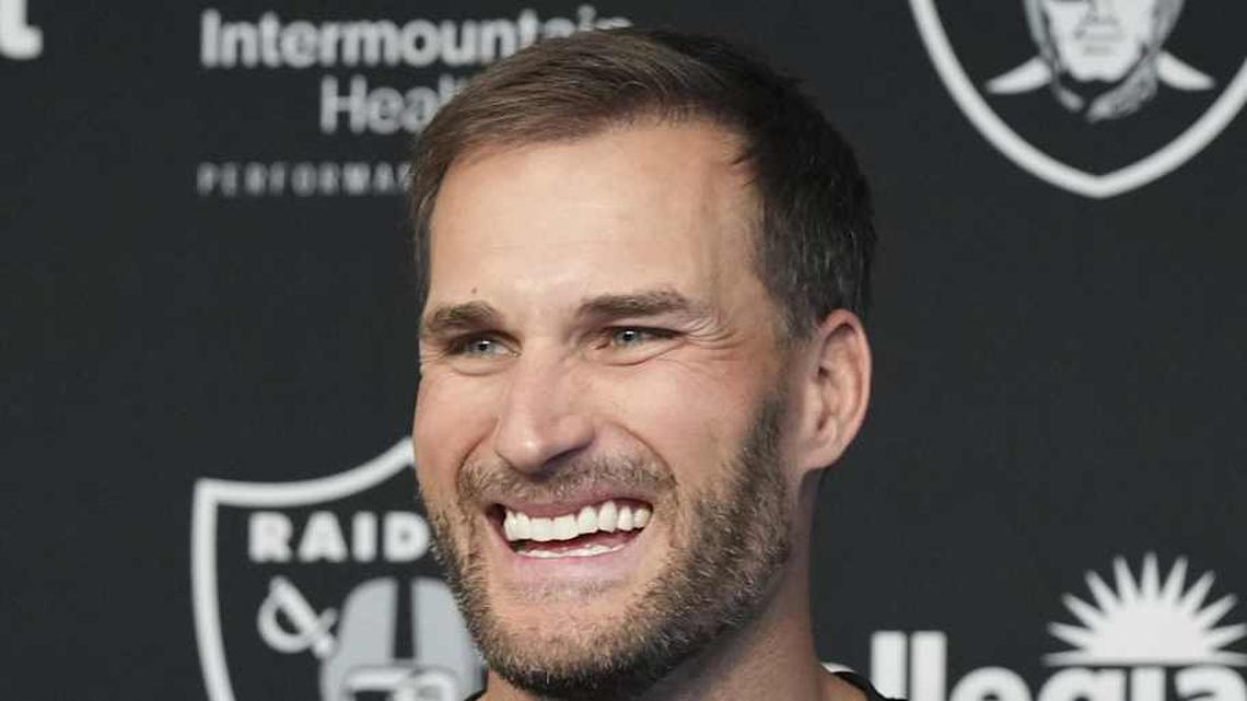  Apr 8, 2026; Las Vegas, NV, USA; Las Vegas Raiders quarterback Kirk Cousins speaks at a press conference at Intermountain Health Performance Center. Mandatory Credit: Candice Ward-Imagn Images | Candice Ward-Imagn Images 