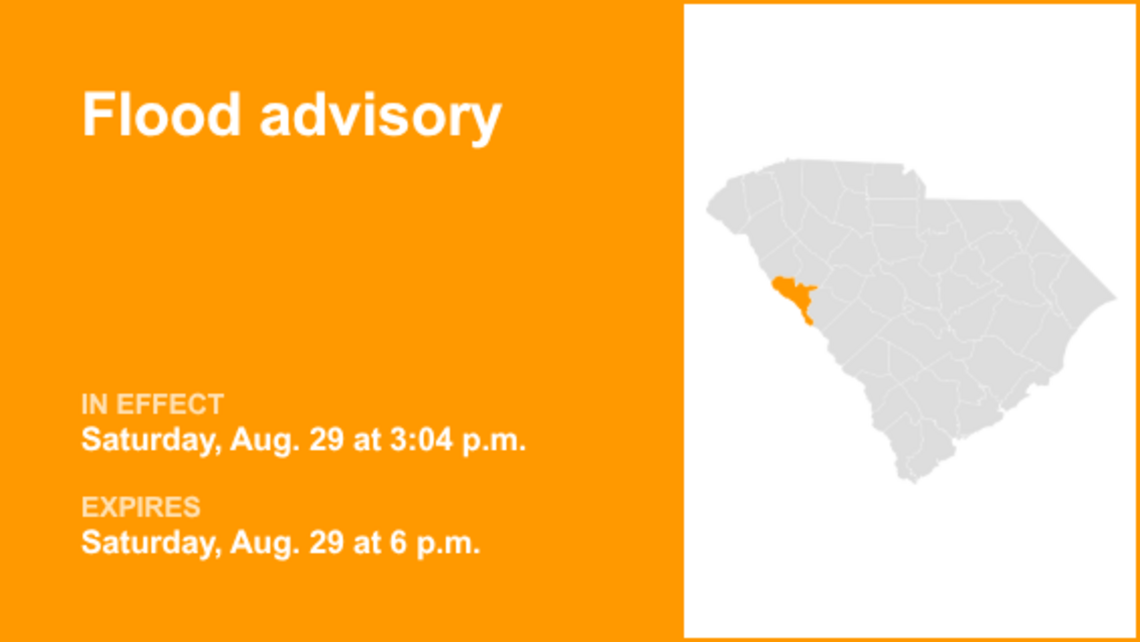 UPDATE: Flood advisory in place for McCormick County Saturday evening, says the NWS 