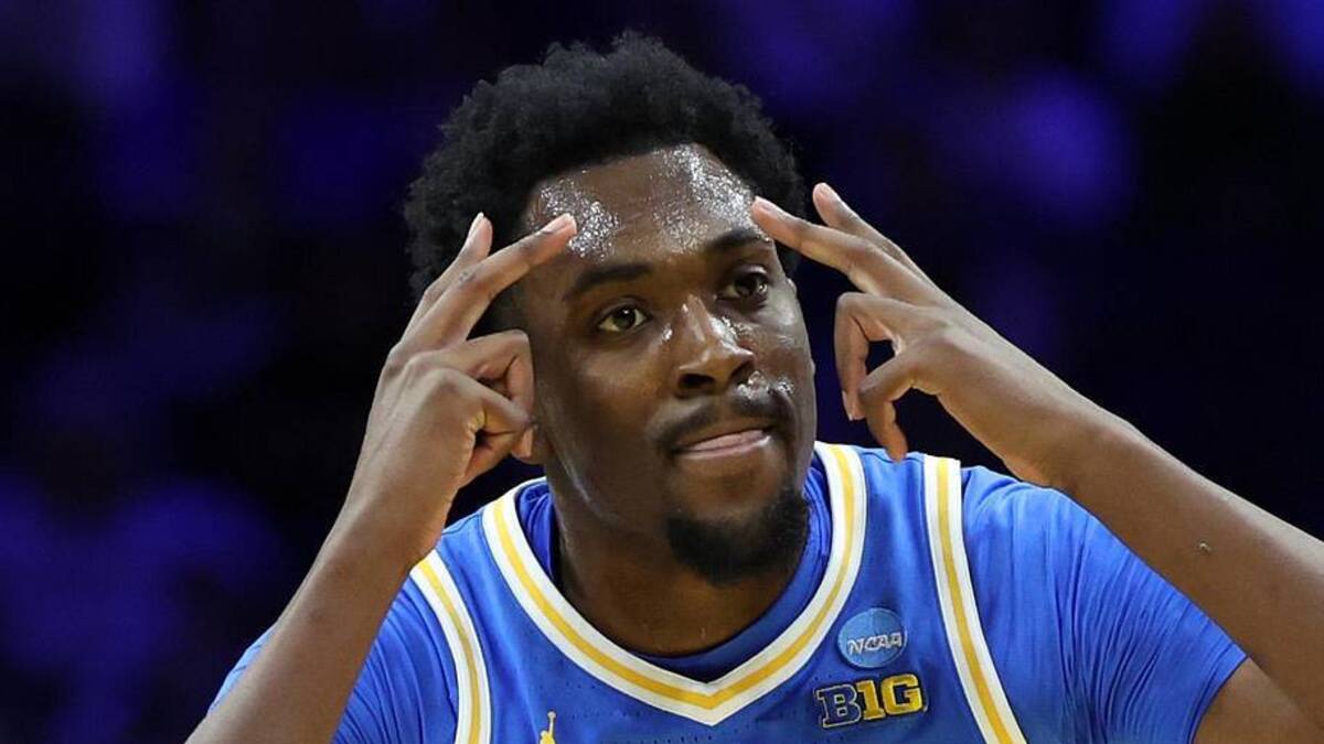  Mar 22, 2026; Philadelphia, PA, USA; UCLA Bruins center Xavier Booker (1) reacts against the UConn Huskies in the first half during a second round game of the men's 2026 NCAA Tournament at Xfinity Mobile Arena. Mandatory Credit: Bill Streicher-Imagn Images | Bill Streicher-Imagn Images 