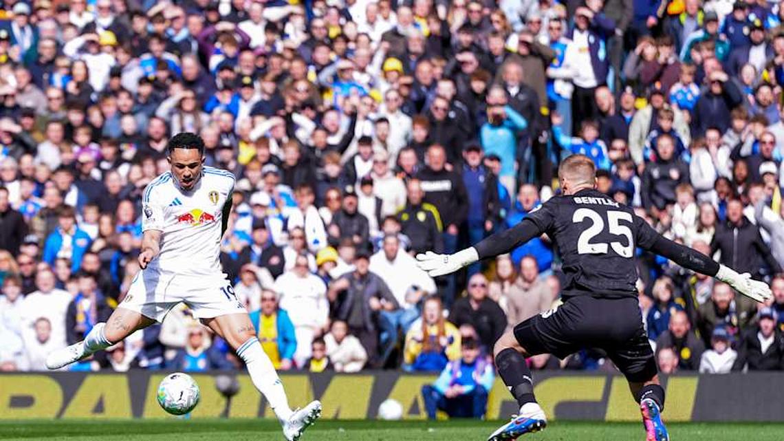  Noah Okafor (left) took his goal well. | Malcolm Bryce/Leeds United/Getty Images 