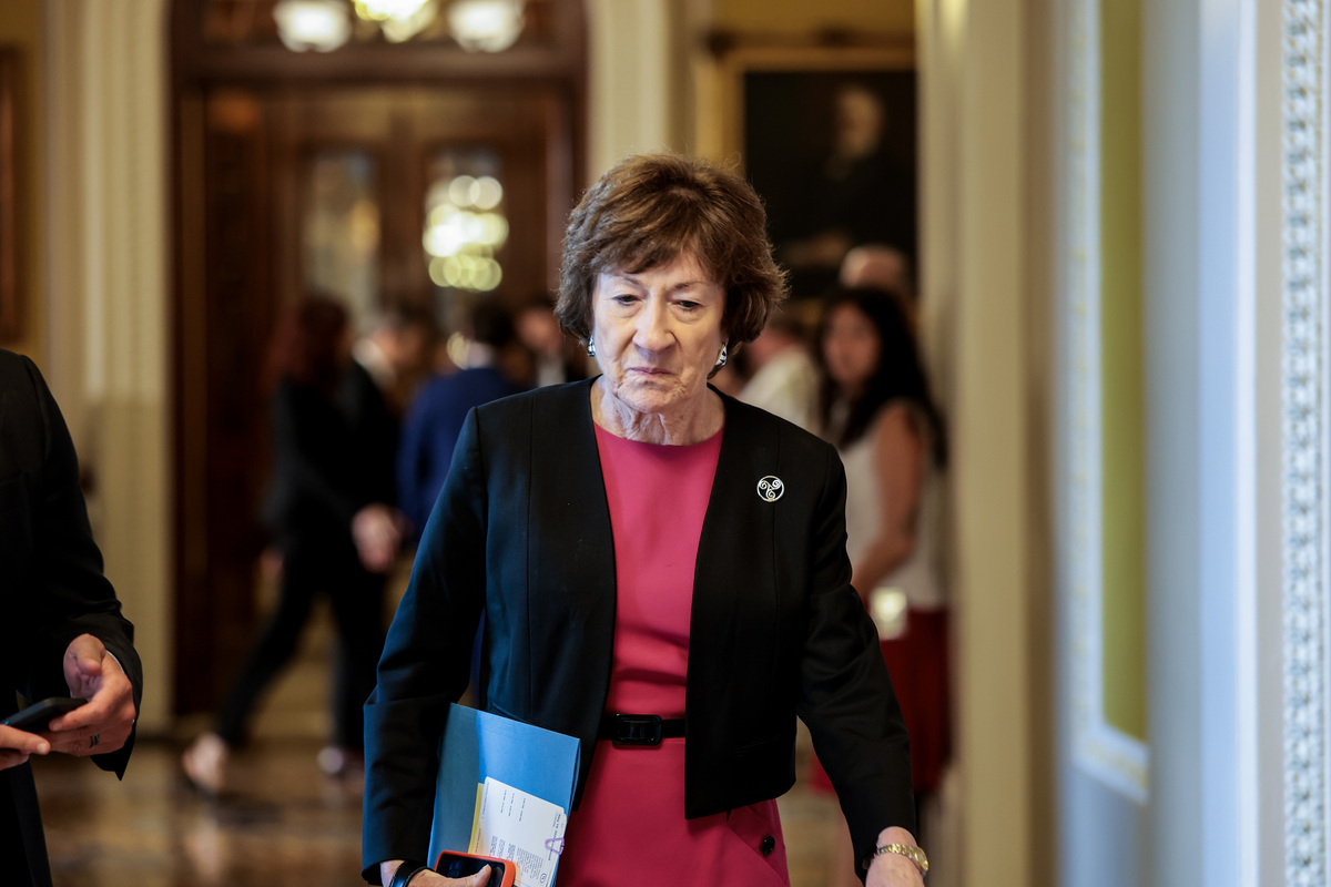  Maine Senator Susan Collins departs from a policy luncheon with Senate Republicans in Washington, D.C. on May 19, 2026. 