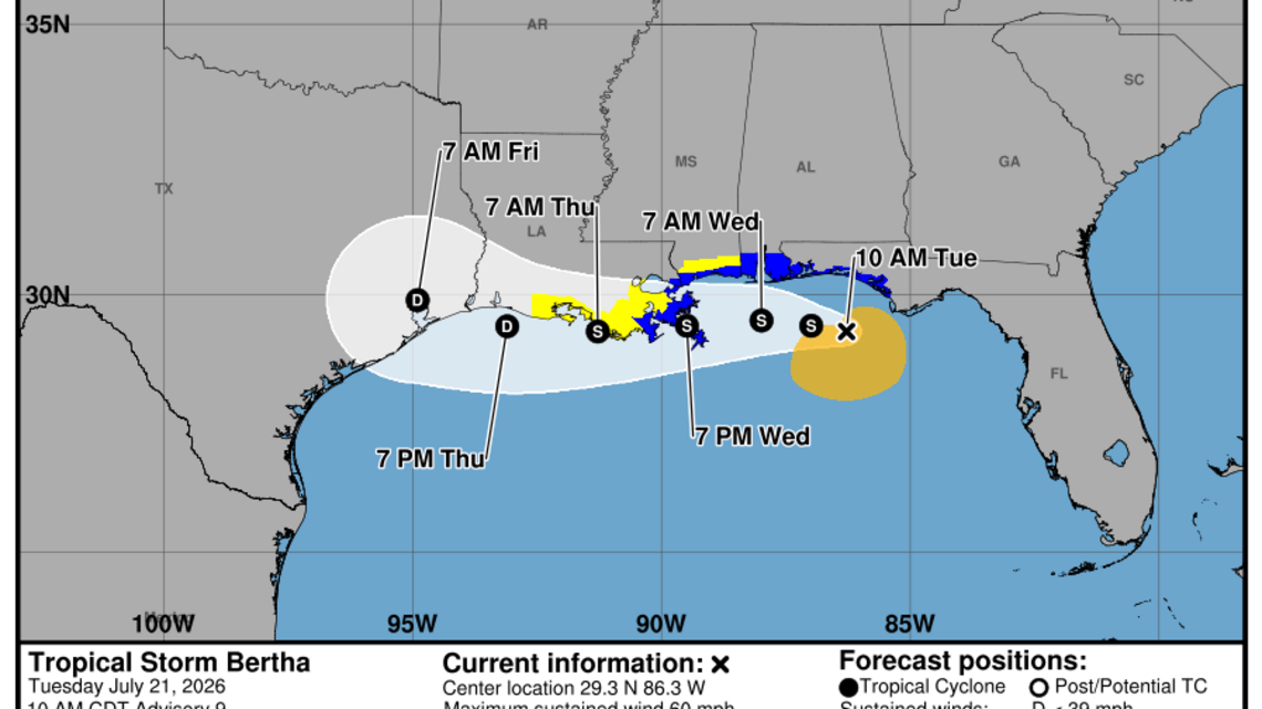 Tropical Storm Bertha: Tuesday, July 21 update from the NHC on latest developments 
