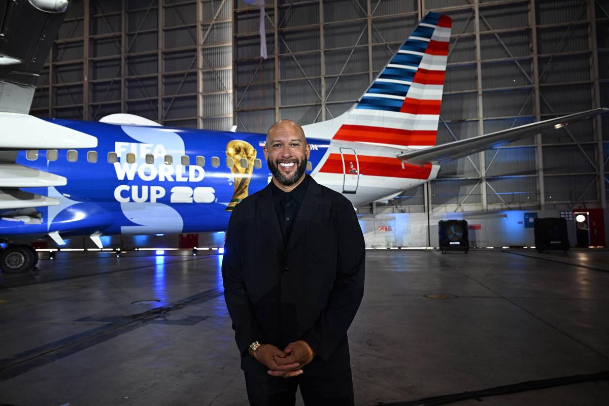 Tim Howard celebrates American Airlines as the official North American Airline supplier of the FIFA World Cup 2026. Michael Simon/Getty Images for American Airlines