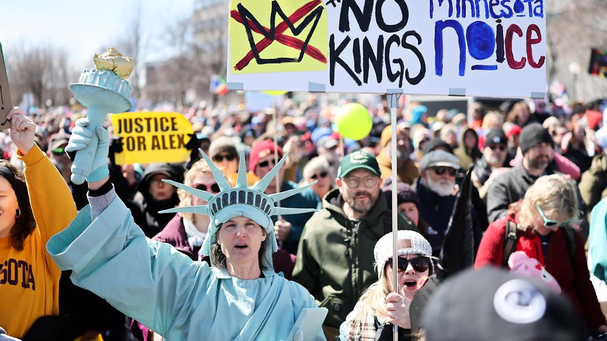 Thousands of protesters at the Minnesota State Capitol for a nationwide No Kings protest in St. Paul, Minnesota, on Saturday, March 28, 2026. (Elizabeth Flores/The Minnesota Star Tribune/TNS)