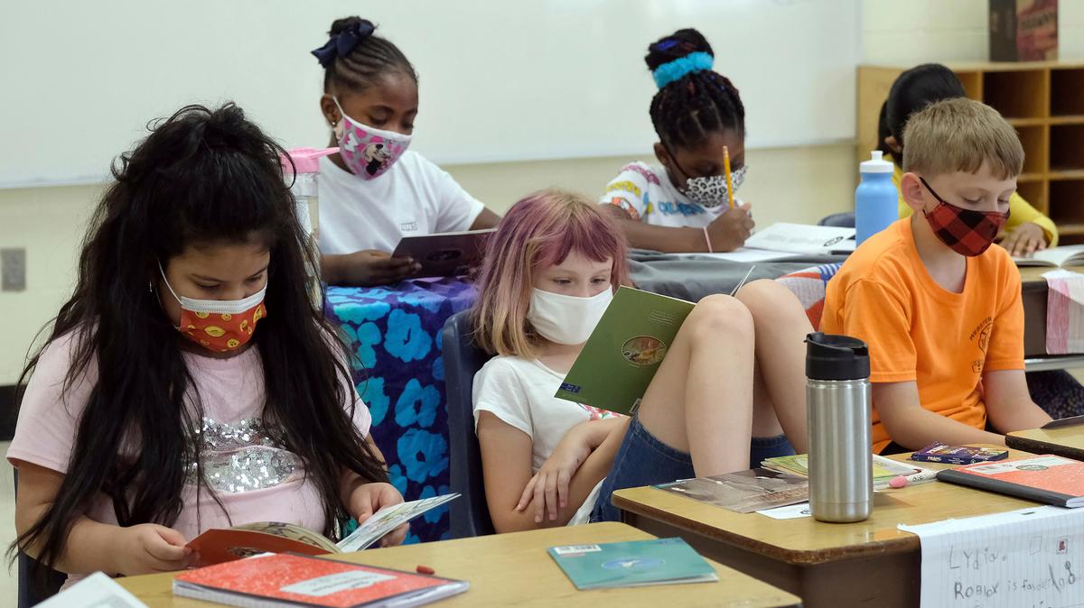In this June 17, 2021 photo provided by Charlotte-Mecklenburg Schools, second-grade students at McAlpine Elementary School are shown during Camp CMS, Charlotte-Mecklenburg Schools’ summer program. (Nancy Pierce/Charlotte-Mecklenburg Schools via AP)