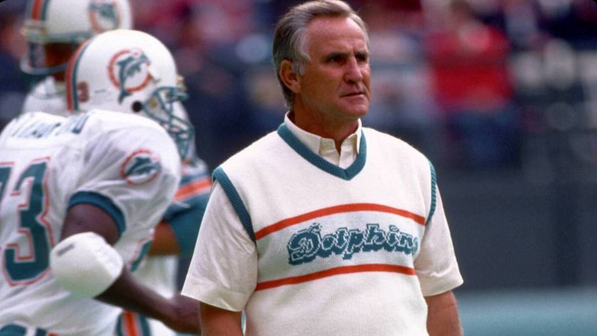  Miami Dolphins head coach Don Shula on the sidelines against the Cincinnati Bengals at Riverfront Stadium in 1987. | IMAGN IMAGES via Reuters Connect 