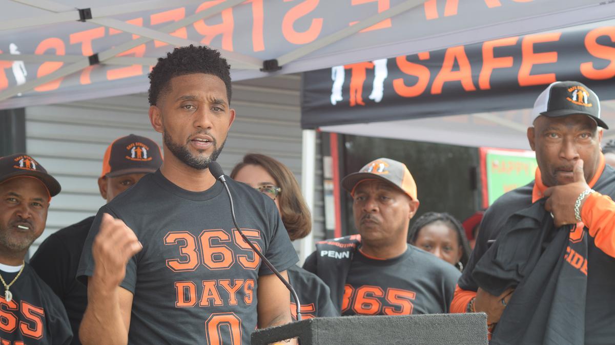 Baltimore Mayor Brandon Scott speaks at a May 26, 2026, event honoring Baltimore's Penn North neighborhood for going more than a year without a homicide. (Chevall Pryce/The Baltimore Sun/TNS)